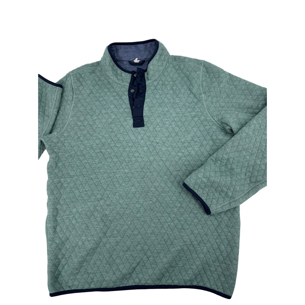 Marine Layer Quilted Pullover Mens Large Green Snap Mock Neck Sweatshirt Sweater
